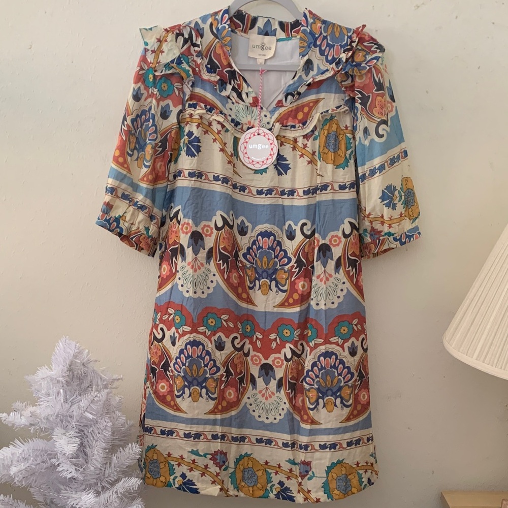 Umgee Blue Multicolor Boho Shift Dress
